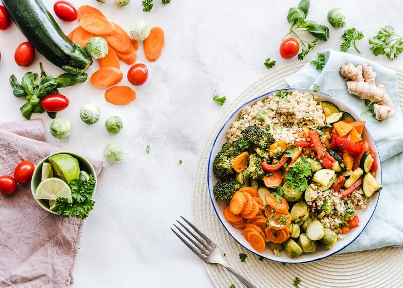 Teoria 5 przemian. Talerz z warzywami. Medycyna chińska dieta.